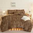 Fluffy Cheetah Comforter Cover Queen Set, Soft Furry Shaggy Leopard Bedding Queen Set 3 Pieces (1 Fuzzy Duvet Cover + 2 Faux Fur Pillow Cases) Fluffy Cheetah Bed Set, Zipper Closure