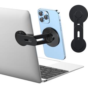 Magnetic Phone Holder for Laptop for MagSafe for iPhone 17/16/15/14/13/12 & All Phones, 180Adjustable Phone Side Mount for Computer Monitor for Tesla, Desktop Cell Phone Bracket (Black)