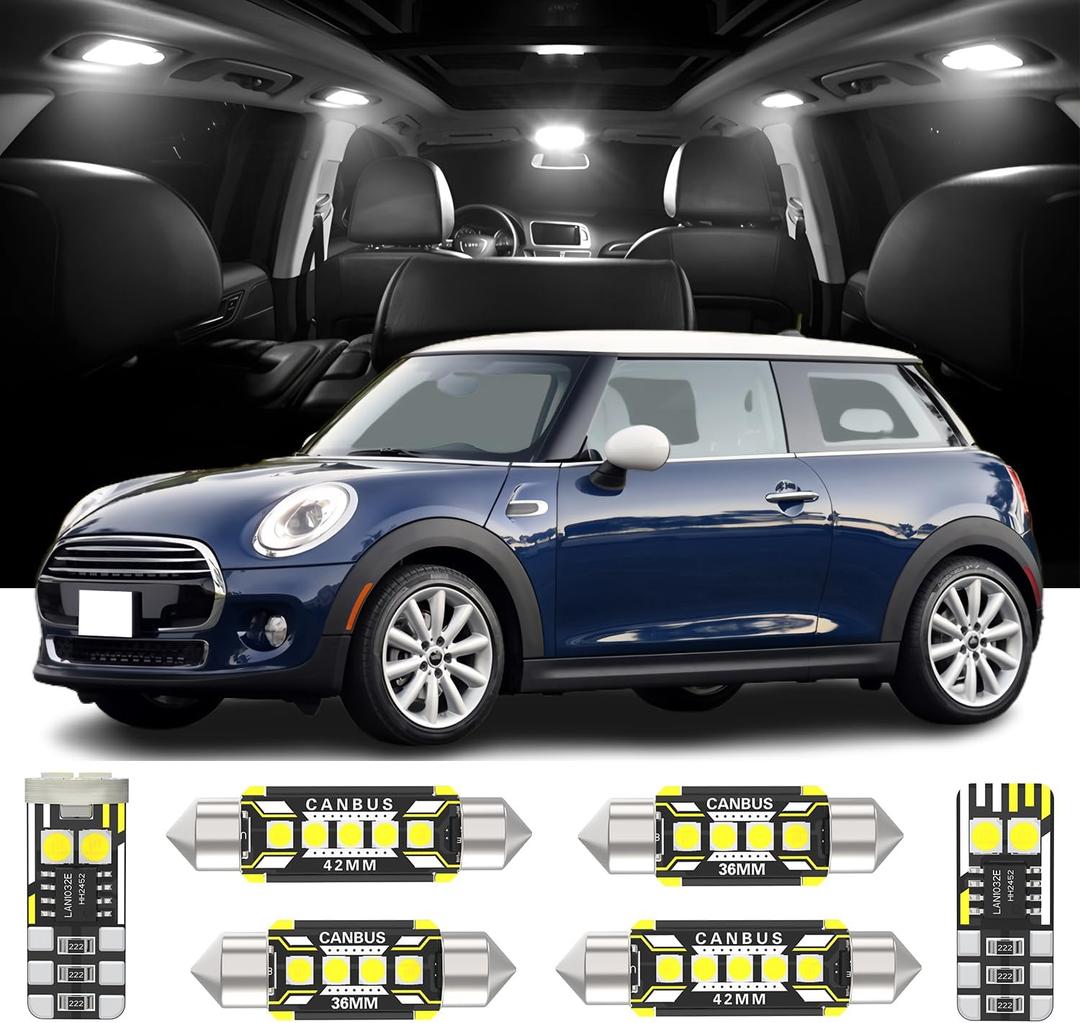 AENVTOL 18 Pieces LED Interior Lights Kit Replacement for Mini Cooper Mini R56 F56 F55 Hatch Hardtop Cabrio F57 Countryman R60 F60 Paceman R61 Clubman R55 F54 White Interior LED Bulbs + Install Tool