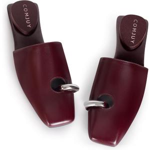 Square Toe Mule Sandals for Women Slip On Kitten Heels with Inverted Heel Cushioned Footbed Toe Ring Clog Slides Low Heel Faux Leather