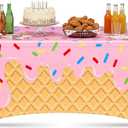Moukeren Ice Cream Spandex Tablecloth Party Decorations 6ft Ice Cream Drip Baseball Table Cover Washable Wrinkle Resistant Stretch Rectangular Patio Tablecloth for Birthday Indoor Kitchen Decor