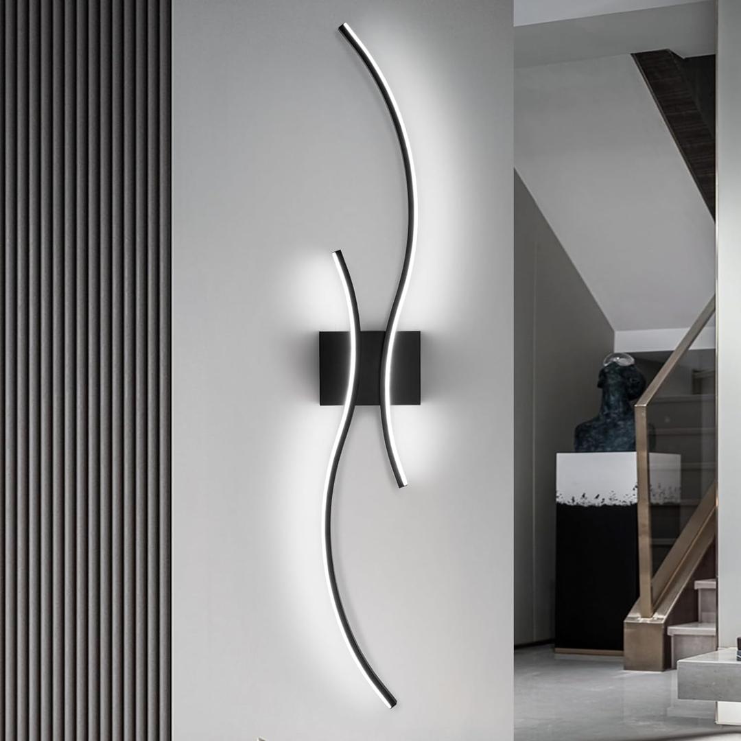 CANEOE Modern Led Wall Light, 39inch Black Indoor Led Wall Sconce Lighting, Bathroom Vanity Light Fixtures Over Mirror for Living Room Hallway Bedroom Bedside Wall Lamp (Cool White, 6000K) (Hard-wired, Black, 6000K)