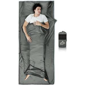 Sleeping Bag Liner,14oz Ultralight Sefl Tan Sleep Sack with 2 Way Zipper, Expose Feet Separately, Adult Sleep Sack & Travel Sheets for Camping, Hiking, Traveling Backpacking,Hotel (Gray)