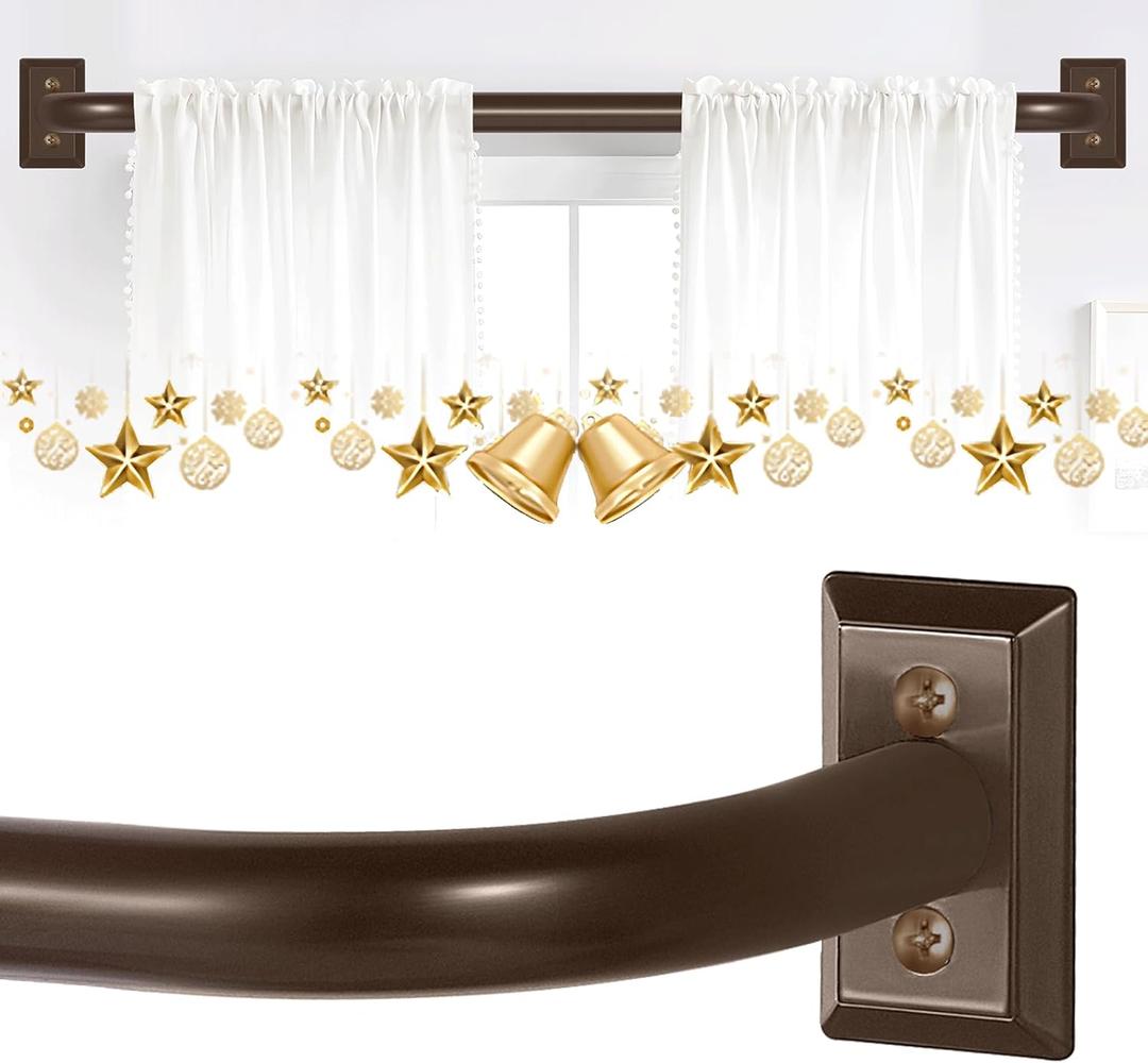 TVWOO Bronze Wrap Around Curtain Rods 2Pack:Blackout Adjustable Window Curtain Rod,Room Darkening Heavy Duty Curved French Metal Single Drapery Rods for Bedroom Kitchen Easy Install,Brown 28-48 Inch