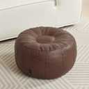 Louis Donn Unstuffed Pouf Stool Ottoman Footrest Cover Only Moroccan Vintage Storage Clothes Waterproof Faux Leather Small Bean Bag Cover Kits Reading Camping Travel pet Friendly (Only Cover)(Brown) (Umber)