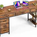 Huuger Computer Desk with 6 Drawers, Office Desk with Shelves, Reversible Gaming Desk, Large Corner Desk with Storage, Work for Home Office, Study, Living Room, 63inch, Rustic Brown