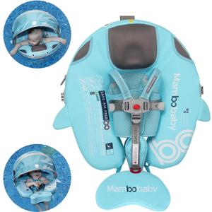 Mambobaby Float with Removable UPF50+ UV Sun Protection Canopy, Infant Pool Float Swimming Float with Tail & Adjustable Safety Seat, Baby Floats for Pool Bathtub (Narwhal Green-K03NGCTLURBKMF01K03), Max For 3-24 months babies