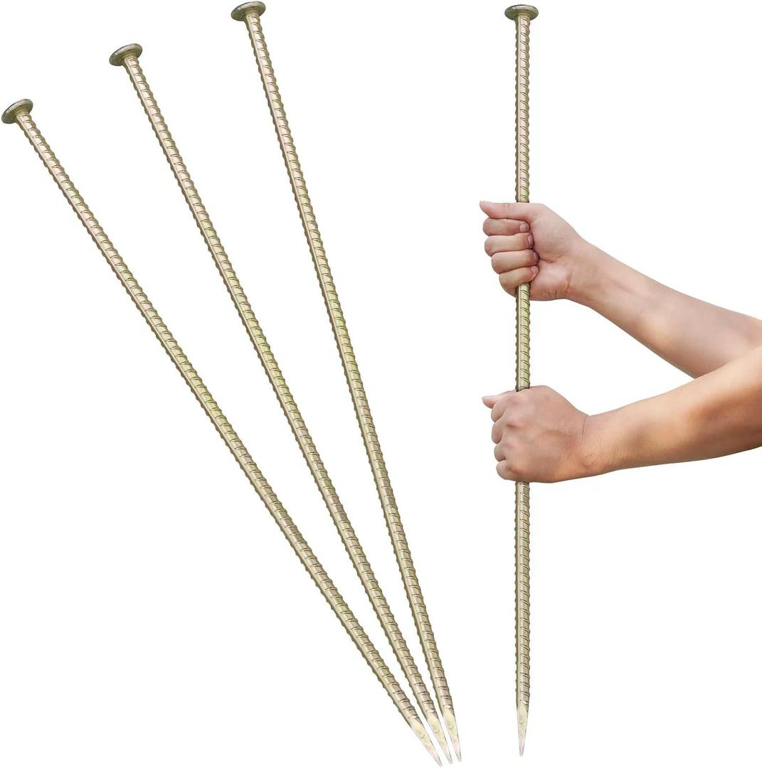 30 Inch Long Rebar Stakes - 9/16 Inch Diameter Heavy Duty Asphalt Anchors, Galvanized Steel Ground Anchor for Speed Bump, Wheel Stop, Tent and More (4 Counts)