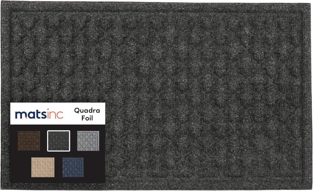 MATSINC Artisan Entry Front Door Mat - Rubber Back Indoor or Outdoor Entry Rug with Quadra Foil Design, Water Absorbing Rug, Made in The USA, 18" x 30", Graphite