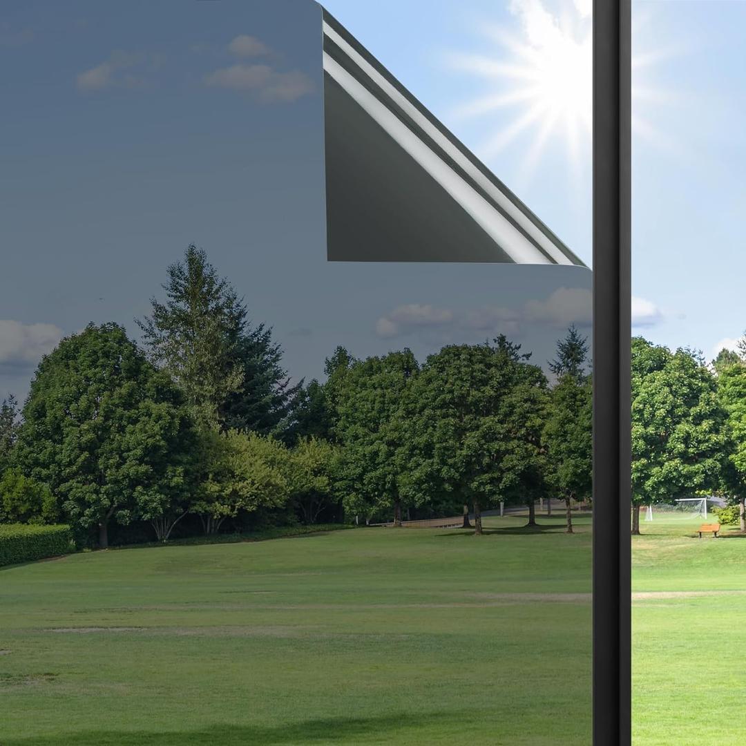 Haton Window Privacy Film One Way Window Tint for Home, Sun UV Blocking Heat Control Reflective Mirror Tinting Film See Out Not in Office Door Coverings, Black 29.5" x 78.7"