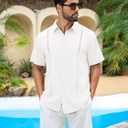 Runcati Mens Short Sleeve Guayabera Shirts Cuban Button Down Casual Shirt (L)
