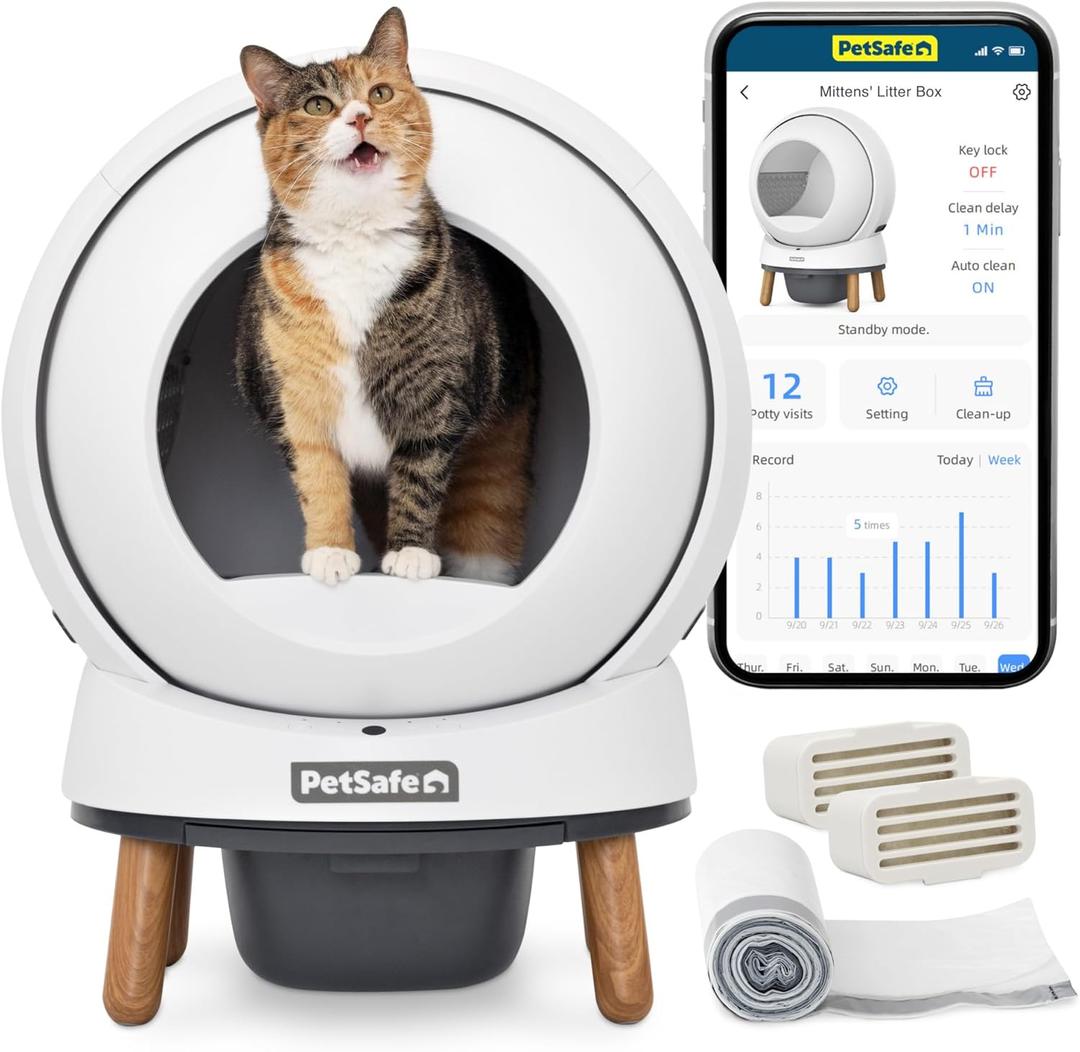 PetSafe ScoopFree SmartSpin Self-Cleaning Cat Litter Box Advanced Odor Control, App Controlled with Health Monitoring, Works with Any Litter, Up to 2 Weeks of Hands-Free Cleaning (White)