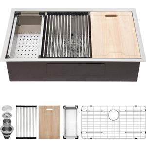 32 Kitchen Sink Undermount Workstation - Kichae 32x19 Undermount Kitchen Sinks Ledge Workstation 16-Gauge Stainless Steel Deep Single Bowl Under Counter Handmade Basin