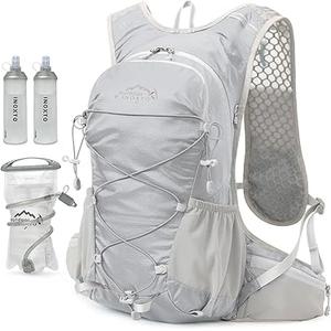 IX INOXTO Hydration Backpack, 18L Lightweight Hiking Backpack with 2L Water Bladder Daypack Women Men, Water Backpack Insulated Hydration Pack for Hiking, Running, Festival, Cycling (All Grey)