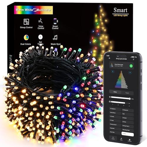 Brizled Smart Christmas Lights, 98.4FT 300 LED Color Changing Christmas Lights with APP/Voice Control, Warm White & Multicolor Fairy String Light Music Sync Xmas Tree Light for Indoor Outdoor Decor
