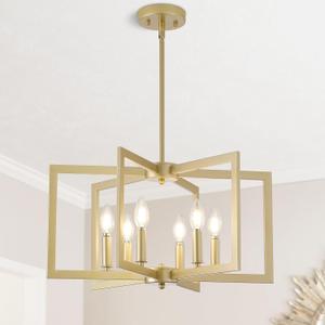Dining Room Light Fixture, 6-Light Gold Chandelier Modern Metal Industrial Chandelier Lighting for Farmhouse Living Room Kitchen Entryway (Gold, E12 Bulbs Not Included)