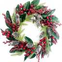 Huashen Spring Winter Front Door Wreath 24 Inch Winter Wreaths for Front Door with Pine Cones and Red Berries, PU Magnolia Christmas Wreaths Perfect for Indoor or Outdoor Decor Thanksgiving Dcor (Red Green Brown)