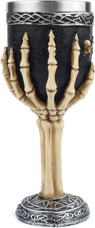 Skeleton Chalice Wine Goblet Stainless Steel Skull Goblet Drinking Cup Gothic Macabre Coffee Cocktail Beverage Drinking Glass Halloween Party Bar Decor