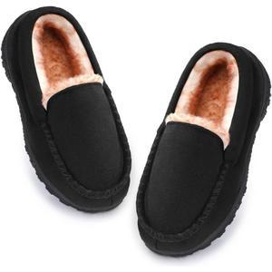 Boys & Girls Moccasin Memory Foam Kids House Slippers - Nonslip Indoor & Outdoor, US 12
