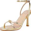 Mostrin Strappy Heels for Women Lace Up Ankle Strap Round Open Toe Stiletto High Heels Women's Heeled Sandals for Prom, Party, Daily Gold 7.5