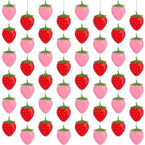 Strawberry Hanging Garland Berry First Birthday Decor 8PCS Strawberry Baby Shower Decorations Red and Pink Berry Banners for Strawberry Themed Party Favors Supplies