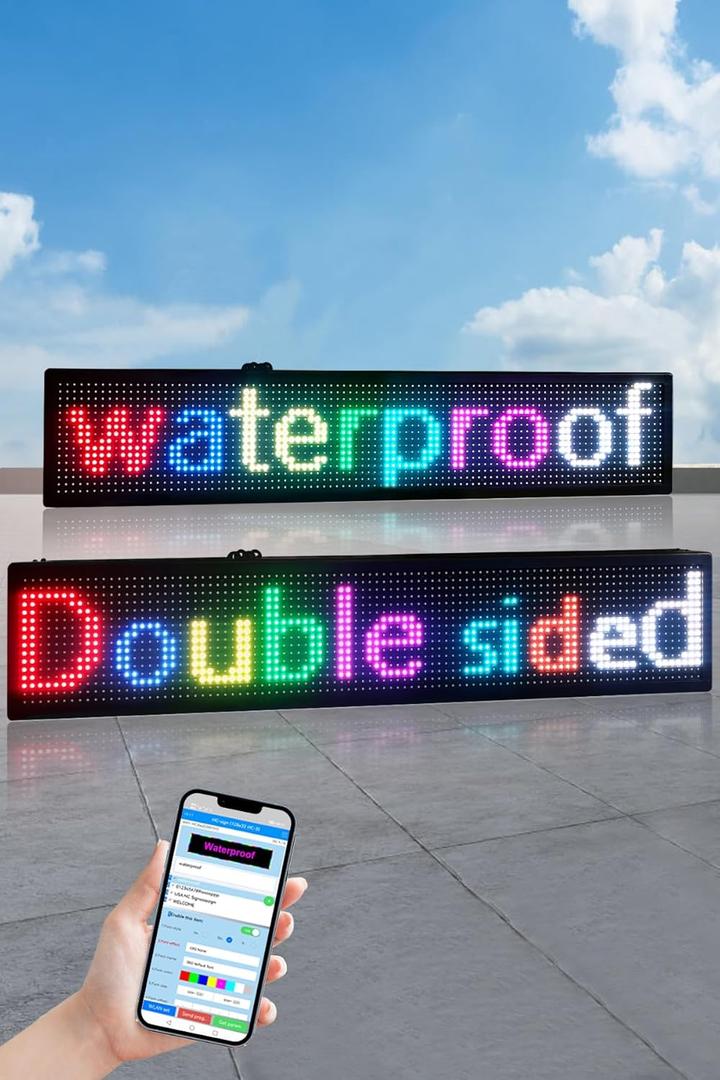 40" x 8" Waterproof Scroll ing LED Sign - Full Color Double-Sided P10 High Resolution USB WiFi Programmable Digital Sign for Business Retail Shop Window Display