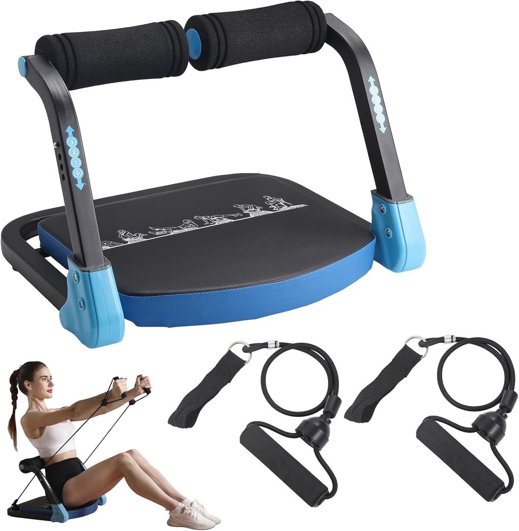 Ab Machine with Resistance Bands for Abdominal Exercise - 3 Levels Adjustable Sit-Up Exercise Equipment for Home Gym, Core & Full Body Workout (Blue)