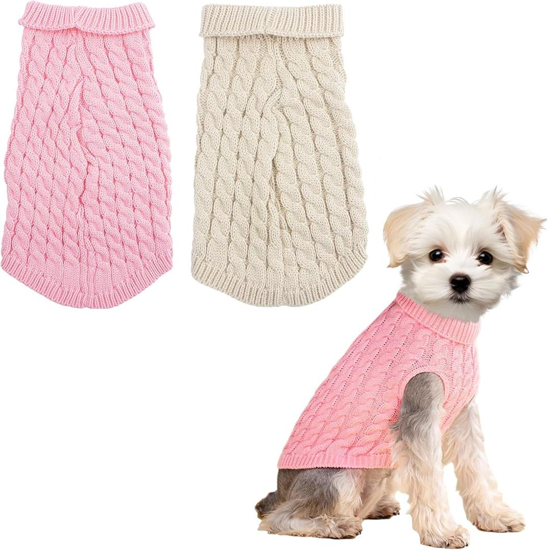 2 Pieces Dog Sweaters for Medium Dogs Girl boy, Knitted Chihuahua Sweater Yorkie Dachshund,Dog Sweaters for Small Dogs Girl Male Fall Winter Puppy CatMedium (Pink+beige)