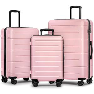 KYME Pink Luggage Sets 3 Piece (22in/26in/30in) Hard Shell Suitcases with Wheels Hardside Suitcase Set with TSA Lock Travel Rolling Luggage Set for Women Men