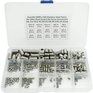 280Pcs 304-Stainless Steel Metric Hex Allen Head Socket Set Screw Assortment Kit, for M2.5 M3 M4 M5 M6 M8 M10 (14 Sizes) 280Pcs 304-Stainless Steel Metric Hex Allen Head Socket Set Screw Assortment Kit, for M2.5 M3 M4 M5 M6 M8 M10 (14 Sizes)