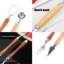 2-in-1 Stainless Steel Watermelon Cutter Slicer & Forks,Fruit Scoop,Dual Head Melon Slicer Knife with Wooden Handle for Kitchen, Camping, Party (2 Pcs)