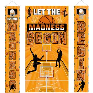 Basketball Party Decorations 3Pcs Let The Madness Begin Door Banner Basketball Porch Sign for Indoor Outdoor Madness Basketball Party Supplies