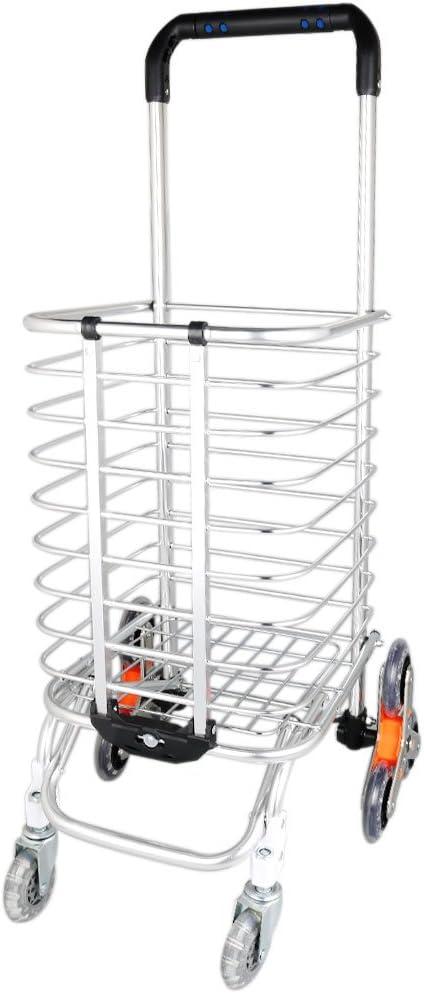 Qtqgoitem Lightweight Stair Climb Multipurpose 8 Wheel Aluminum Folding Utility Cart for Laundry, Shopping, Grocery, Transport up to 110 Pounds, Silver White (model: 6a6 0c3 bcb 03f 17d)