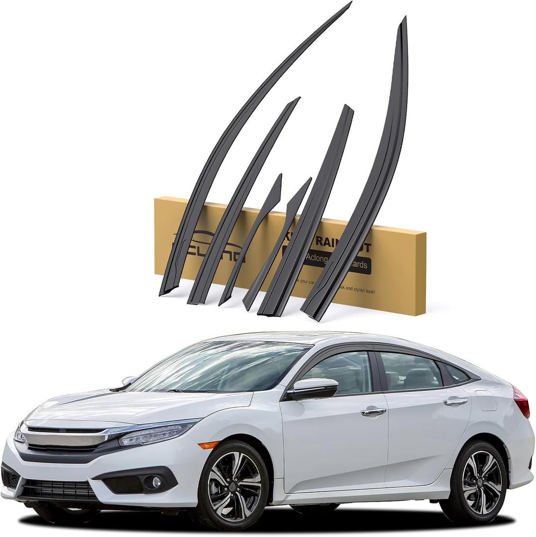 Rain Guards Fit for Honda Civic Sedan LX Sport Touring EX-L 2016-2021 6PCS
Durable Tape-on Compatible with 2017 2018 2019 2020 Civic Side Visor Rain Guard Window Vent Deflectors