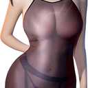 Sexy Bodystocking Lingerie for Women Sheer One Piece Bodysuit Dress Backless Strappy Adjustable Nightdress
