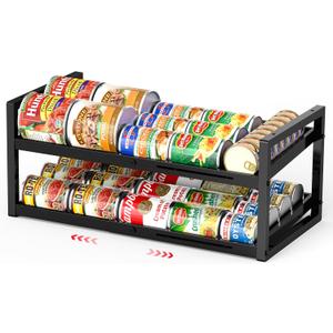 2-Tier Can Organizer for Pantry, Expandable Length Can Rack for Kitchen Shelf Organizer and Storage, Sturdy Metal Standing Can Holder for Canned Soup Soda Food Goods Storage, Stackable