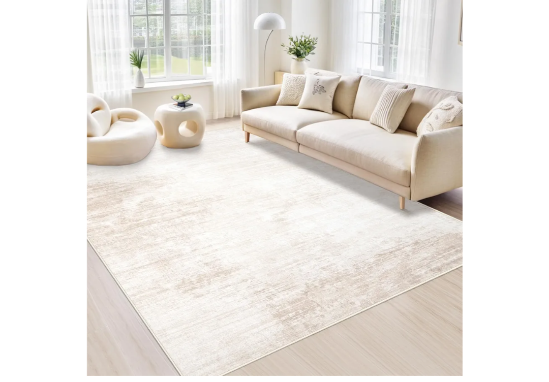 Area Rugs Living Room Rug - 4x6 Washable Modern Abstract Soft Neutral Non-Slip Carpet Large Indoor Floor Stain Resistant Thin Carpets for Bedroom Dining Room Farmhouse Nursery Home Office Beige