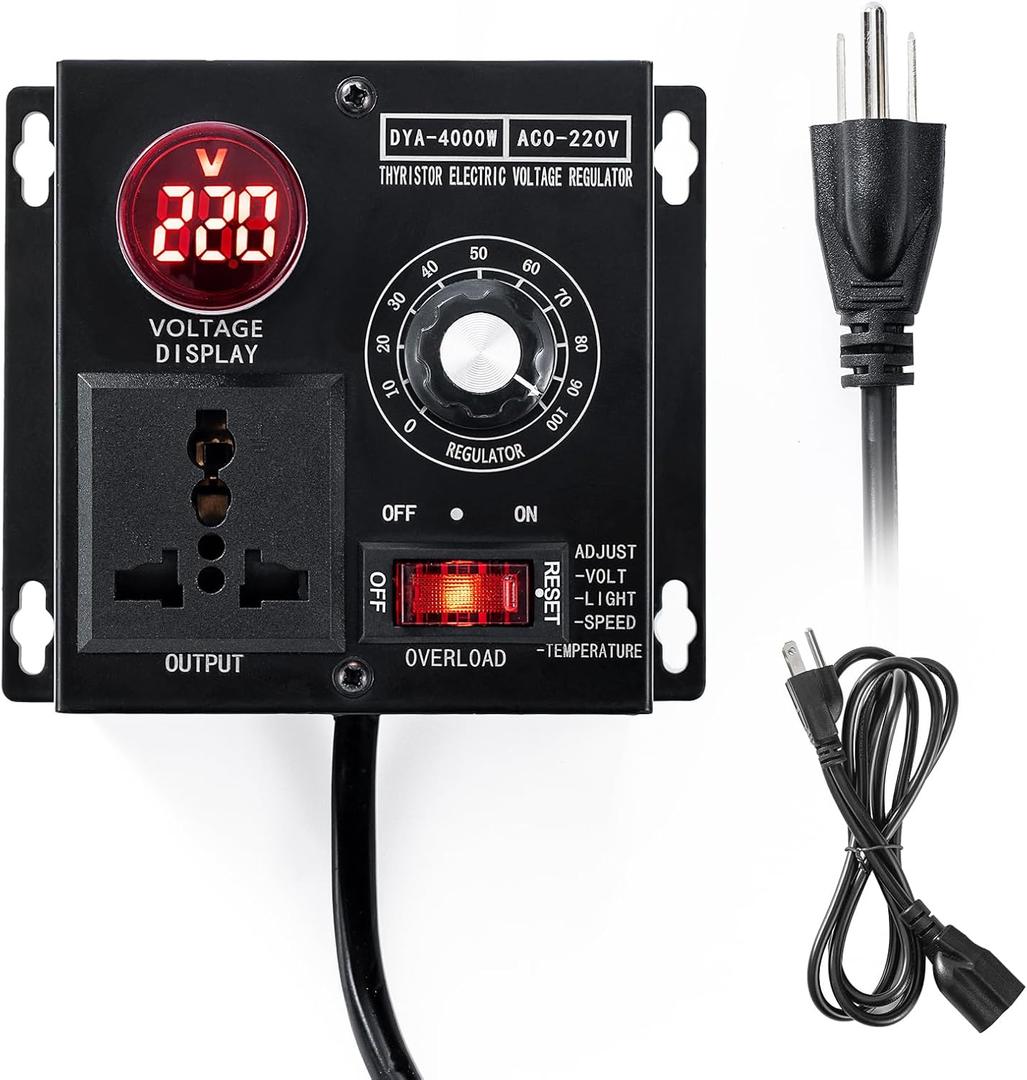 AC Motor Speed Controller Voltage Regulator 100V-110V-120V-220V Rheostat 15A 4000W with 5 FT Extension Cord, Variable Speed Controlle for Fan Speed Controller Electric Motor Angle Grinder Exhaust Fan