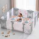 Uanlauo Baby Playpen, 18 Panel Foldable Play Yard for Toddlers, Easy Assemble Safety Baby Fence (Grey+White)