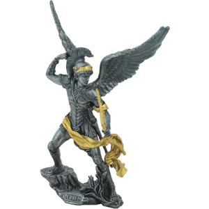 13.38 Inch Archangel Uriel Decorative Figurine, Pewter and Gold Color