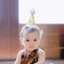 First Birthday Party Hat with Yellow Daisies, White Cone with Pom Pom, 1st Birthday Celebration