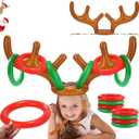 2PCS Christmas Party Toss Game Inflatable Reindeer Antler Hat with Rings for Kids Adults Family Xmas Fun Games(1 Pump8 Rings, 2 Antlers)