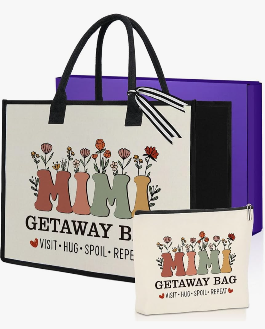 YUANHAO Grandma Gifts Mimi Tote Bag Makeup Bag 2 Pcs Birthday Mothers Day Christmas Gifts for Grandma Grandmother Mimi Gigi Women Canvas Tote Bag and Makeup Bag Set YUANHAO Grandma Gifts Mimi Tote Bag Makeup Bag 2 Pcs Birthday Mothers Day Christmas Gifts for Grandma Grandmother Mimi Gigi Women Canvas Tote Bag and Makeup Bag Set