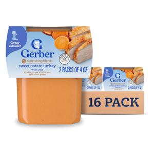 Gerber Stage 2 Baby Food, Sweet Potato Turkey with Oats Puree Tub, Nourishing Blends, No Added Colors or Flavors, Baby Puree, 16-Pack