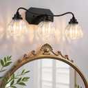 Vintage Bathroom Light Fixtures, 3 Light Bathroom Vanity Light, Black Matte Antique Brass Finish with Crystal Glass Shade, Mid Century Wall Sconces for Bedroom, Living Room, Hallway