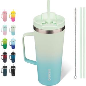BJPKPK Insulated Tumbler with Handle, 22oz Insulated Tumblers with Lid and Straw, Stainless Steel Metal Water Bottles, Coffee Travel Mugs, Cups, Mint