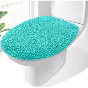 OLANLY Soft Chenille Bathroom Toilet Lid Cover, Machine Washable Seat Covers, 17.5x15, Stays in Place Rubber Backing, Fits Most Round, Elongated and Oblong Lids, Accessories Decor, Teal