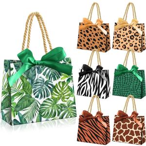 Eersida Animal Print Gift Bags Jungle Gift Party Favors Wildlife Goodie Treat Bags with Handles Wild Animal Party Supplies for Jungle Safari Themed Baby Showers Birthday, 7 Design