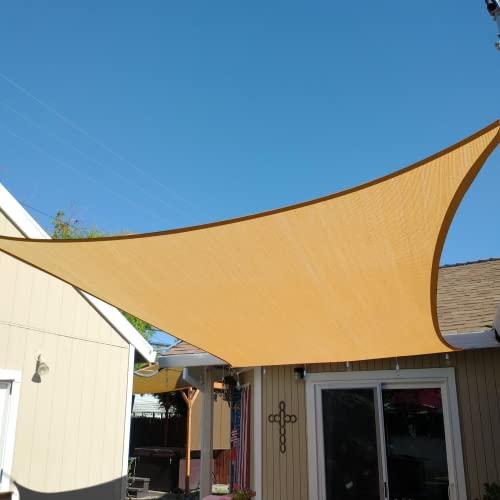 KANAGAWA Sun Shade Sail 16'x16' Sand Rectangle UV Block Canopy Awning Shelter Fabric Cloth Screen for Outdoor Patio Garden Backyard Activities