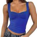 ForeFair Women Sleeveless Sexy Backless Going Out Crop Top Y2K Strappy Ruched Tank Top Summer Tight Slim Fit Cute Tops (Small, Blue)